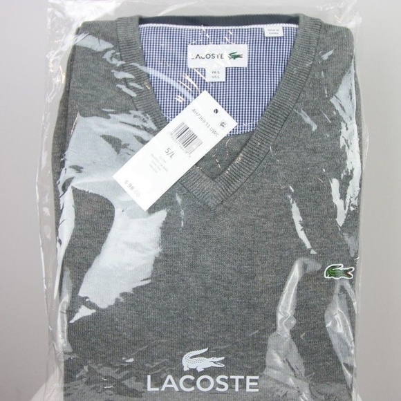 Lacoste Men's V Neck Cotton Jersey Sweater - Picture 1 of 6